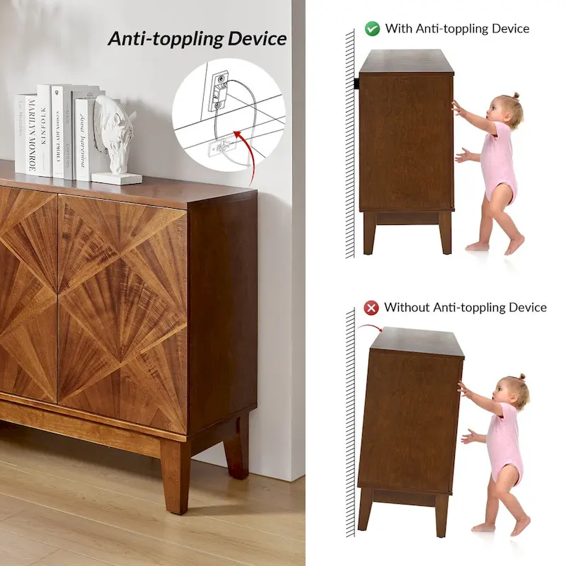 Ofelia Mid-century 60  Wide Geometric Patterned Sideboard with Adjustable Shelves by HULALA HOME