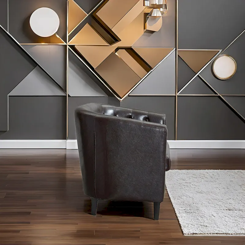 Midcentury Modern Button Tufted Faux Leather Barrel Loveseat - Comfy Tub Loveseat Sofa