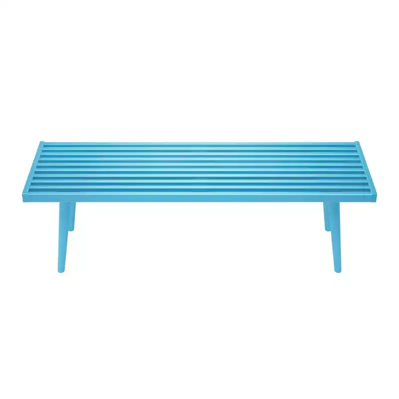 Mid-Century Solid Wood Bench – Black/Clay/Natural/Pecan/Teal/Walnut/White/Yellow – Seats 1