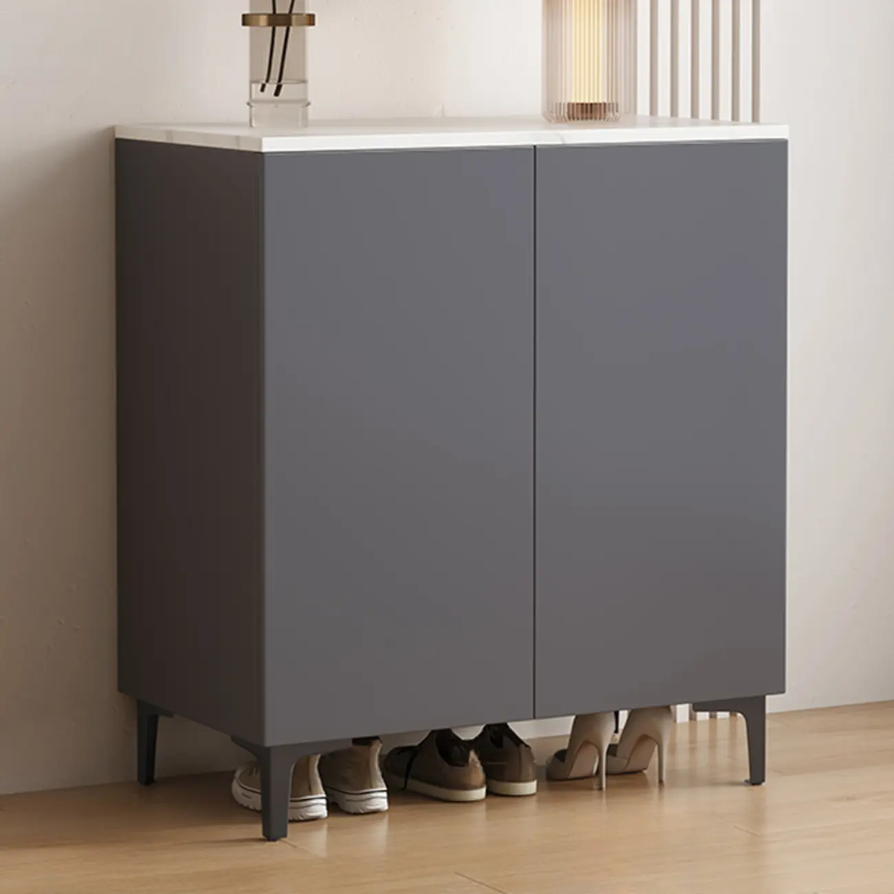 5-Tier Compact Modern Off-White Entryway Shoe Cabinet