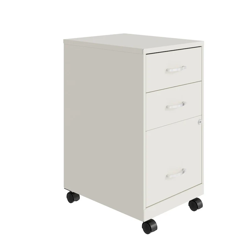 18 Deep 3 Drawer Mobile Metal Cabinet, Pearl White