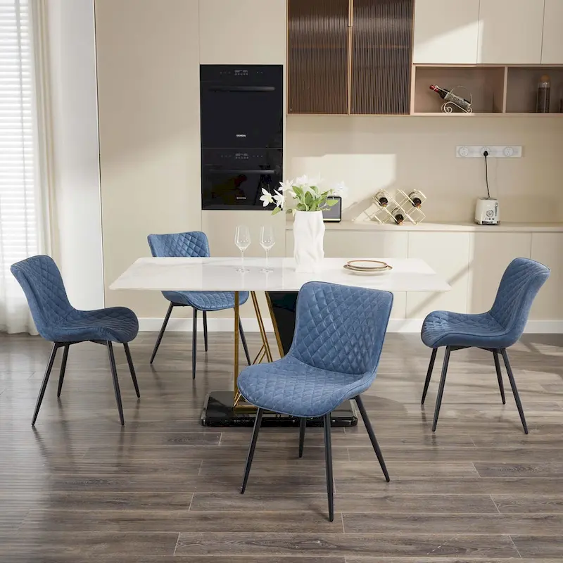 Living Dining Chairs Set of 2, Faux Leather Armless Side Chairs with Metal Legs