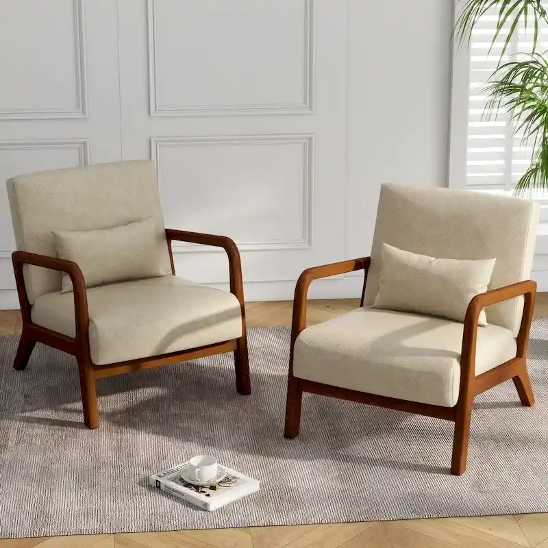 2 Set Upholstered Lounge Arm Chair with Pillow - Set of 2