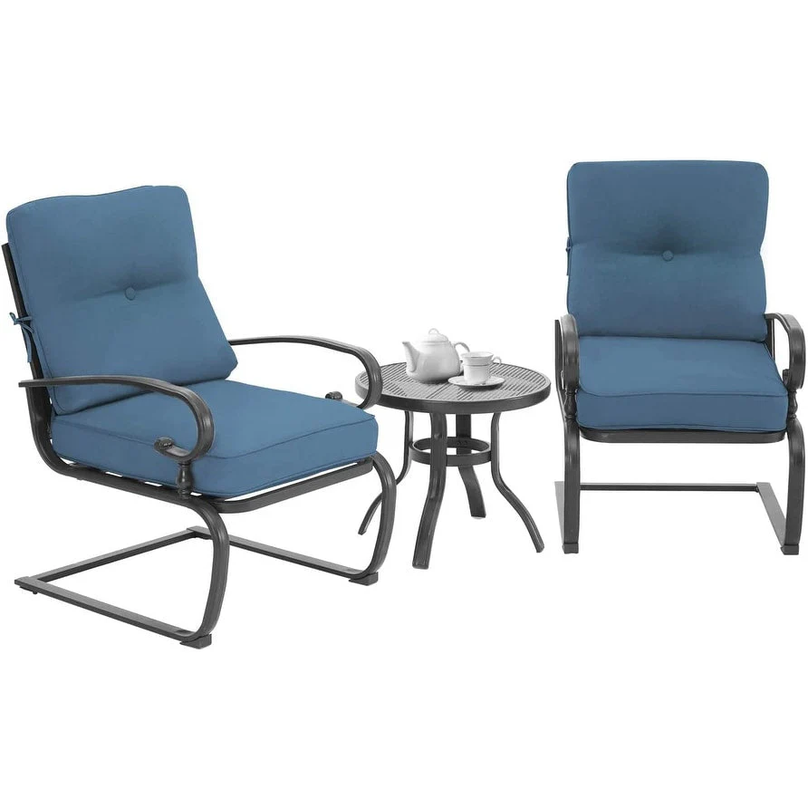 Nista 3 Piece Outdoor Patio C-Spring Bistro Set Dining Chairs with Cushions and Coffee Table by Havenside Home