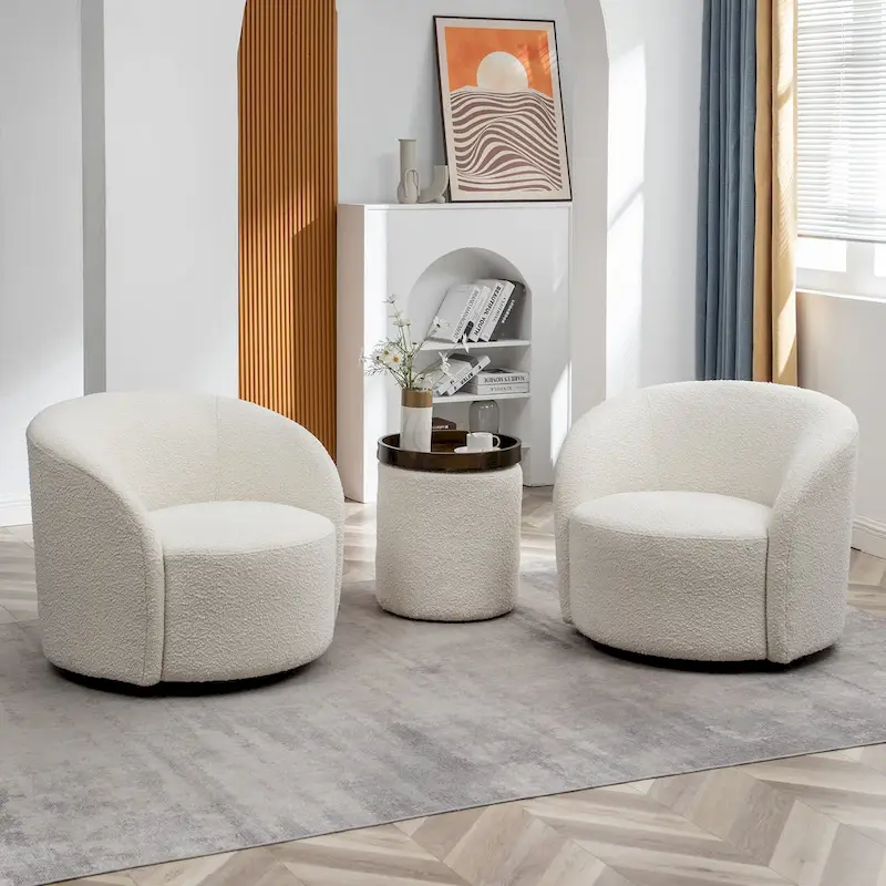 KINWELL 34  Wide Upholstered Swivel Accent Barrel Chair (Set of 2)