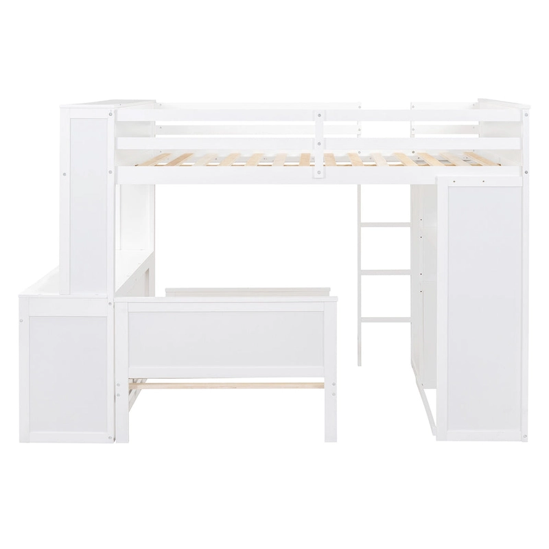 Full size Loft Bed with a twin size Stand-alone bed, Shelves,Desk,and Wardrobe-Espresso