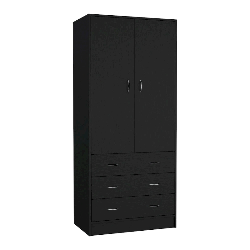 19 Modern Double-door Armoire with 3 Drawers and 1 Hanging Rod for Bedroom