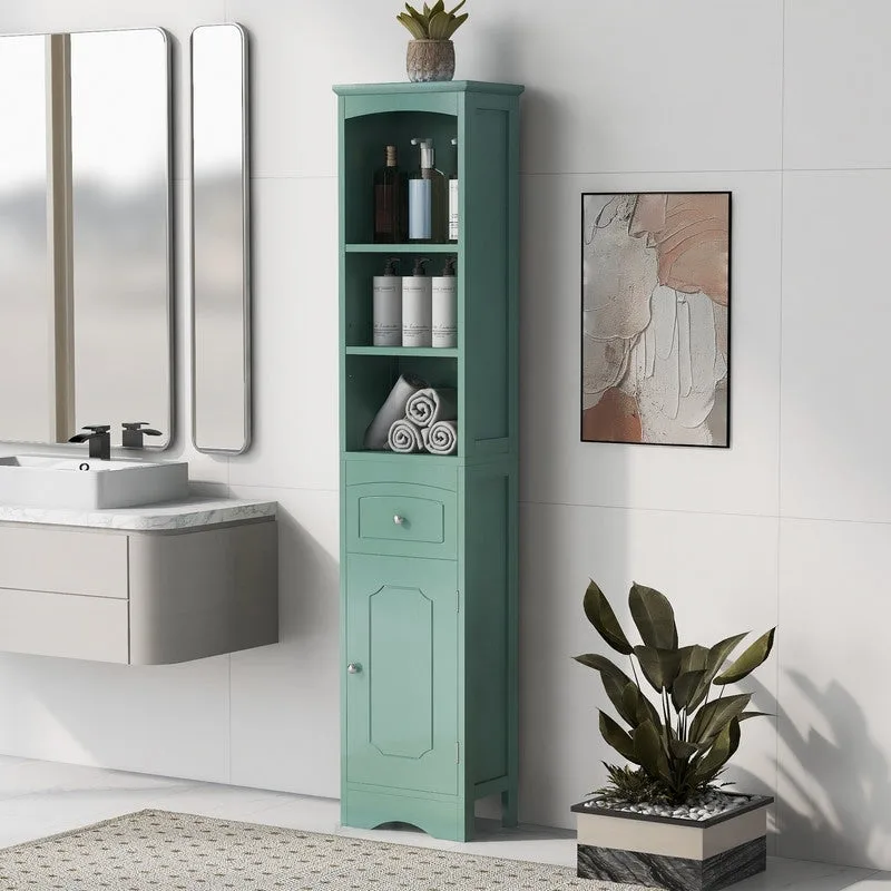 66 H Tall Bathroom Storage Cabinet with Drawer & Adjustable Shelves