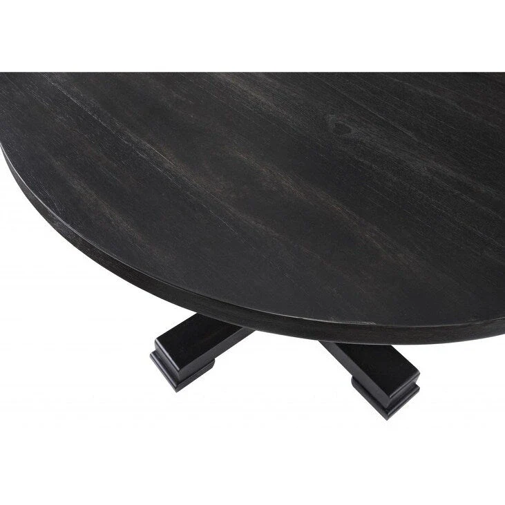 HomeRoots 47 Black Rounded Solid Wood Pedestal Base Dining Table