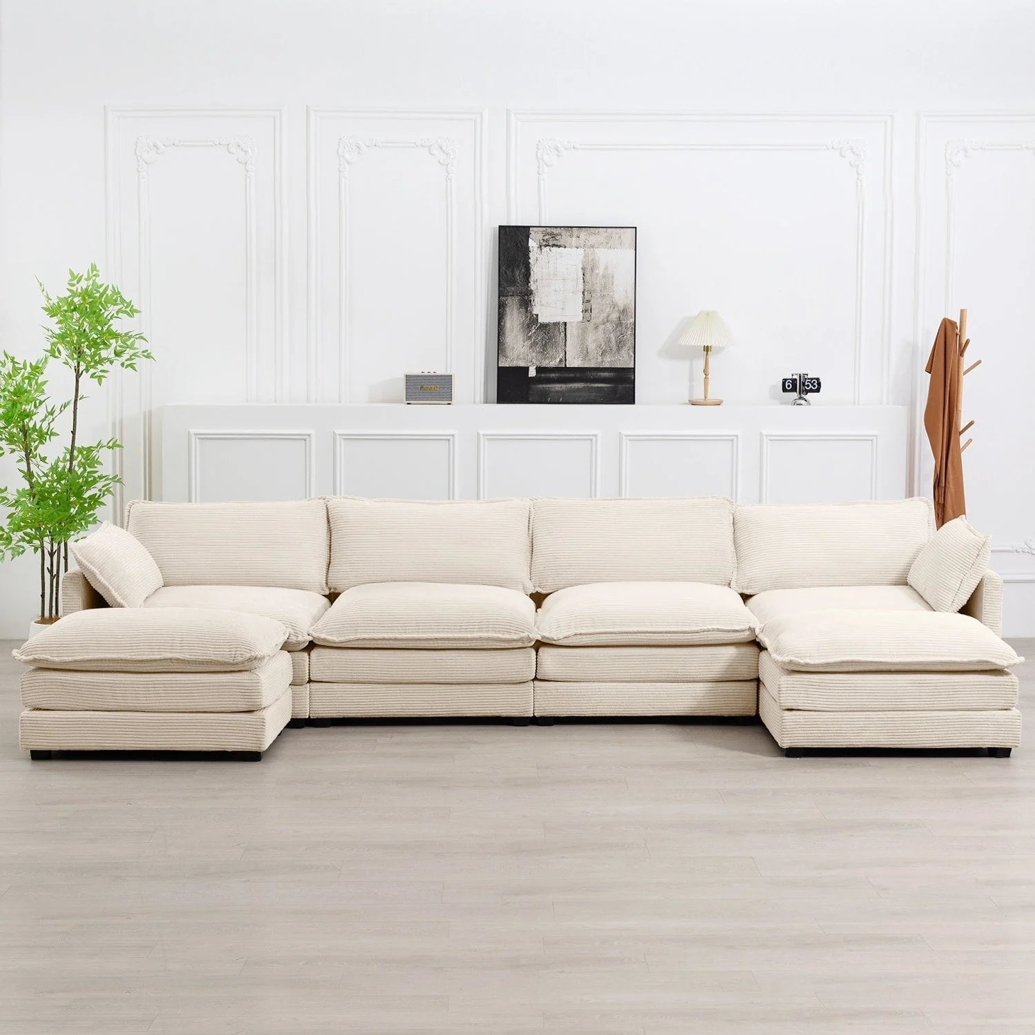 Corduroy Sectional Sofa with Removable Ottomans & Ultra-soft Cushions for Living Room & Bedroom