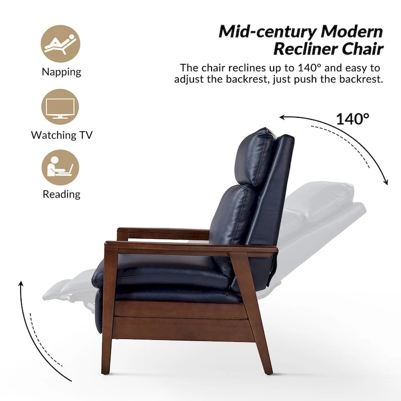 Patrick Mid-century Vegan Leather Solid Wood Recliner by HULALA HOME