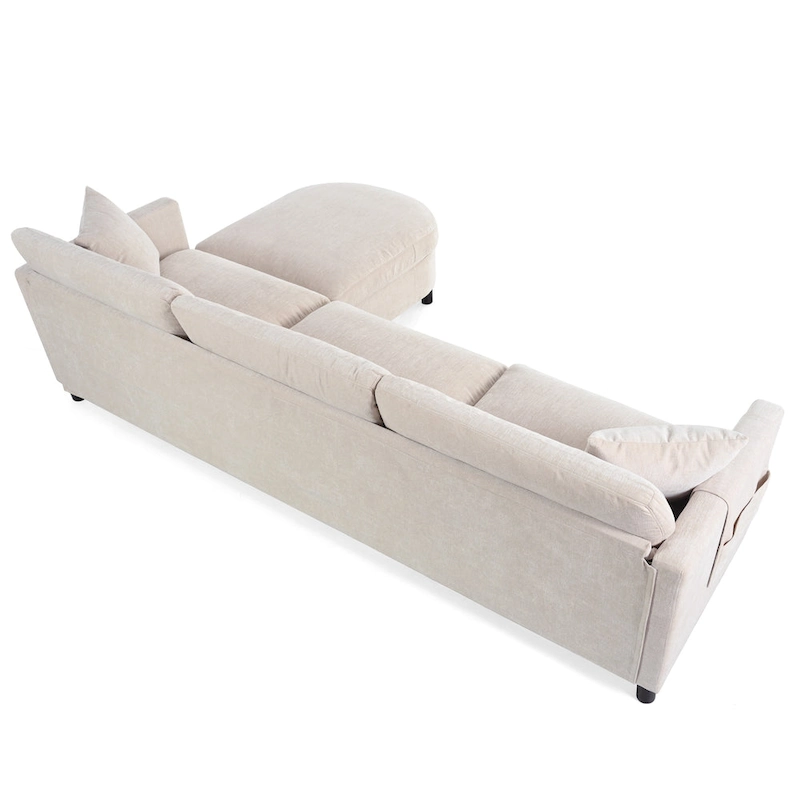 Beige 107.87  Spacious 4-Seater Sofa with Movable Ottoman