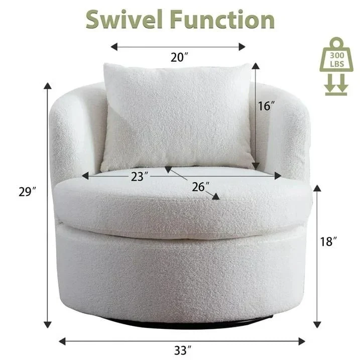 Lamb Wool Fabric Upholstered Comfy 360 Degree Round Barrel Chairs