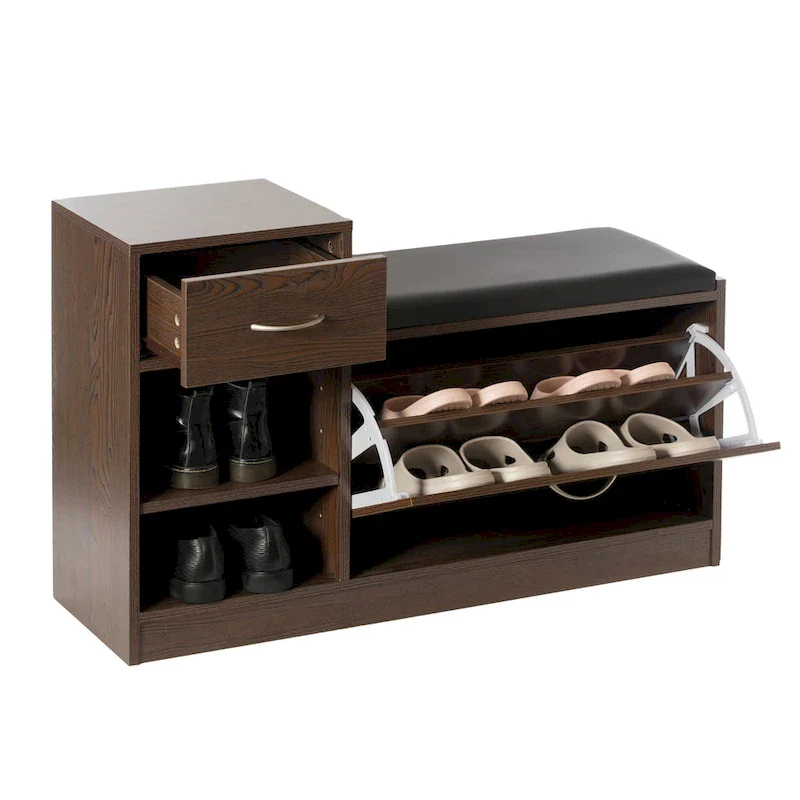 Wooden Entryway Shoe Storage Bench with Cushion