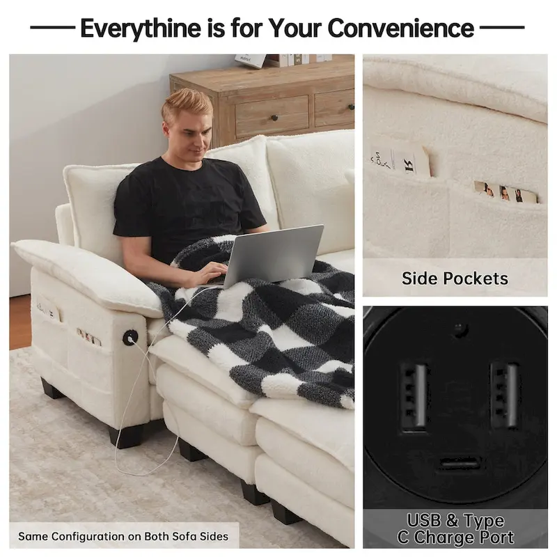 144 Modular Compression Sofa Set Convertible Sectional Sleeper Couch with 2 Ottomans