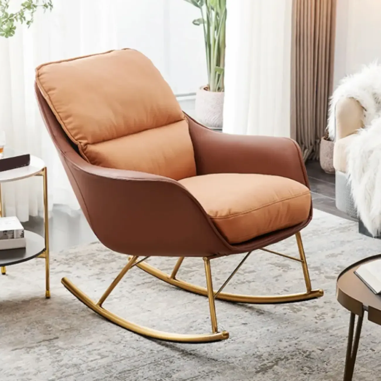 Houndstooth Upholstered Rocking Chair with Track Arm