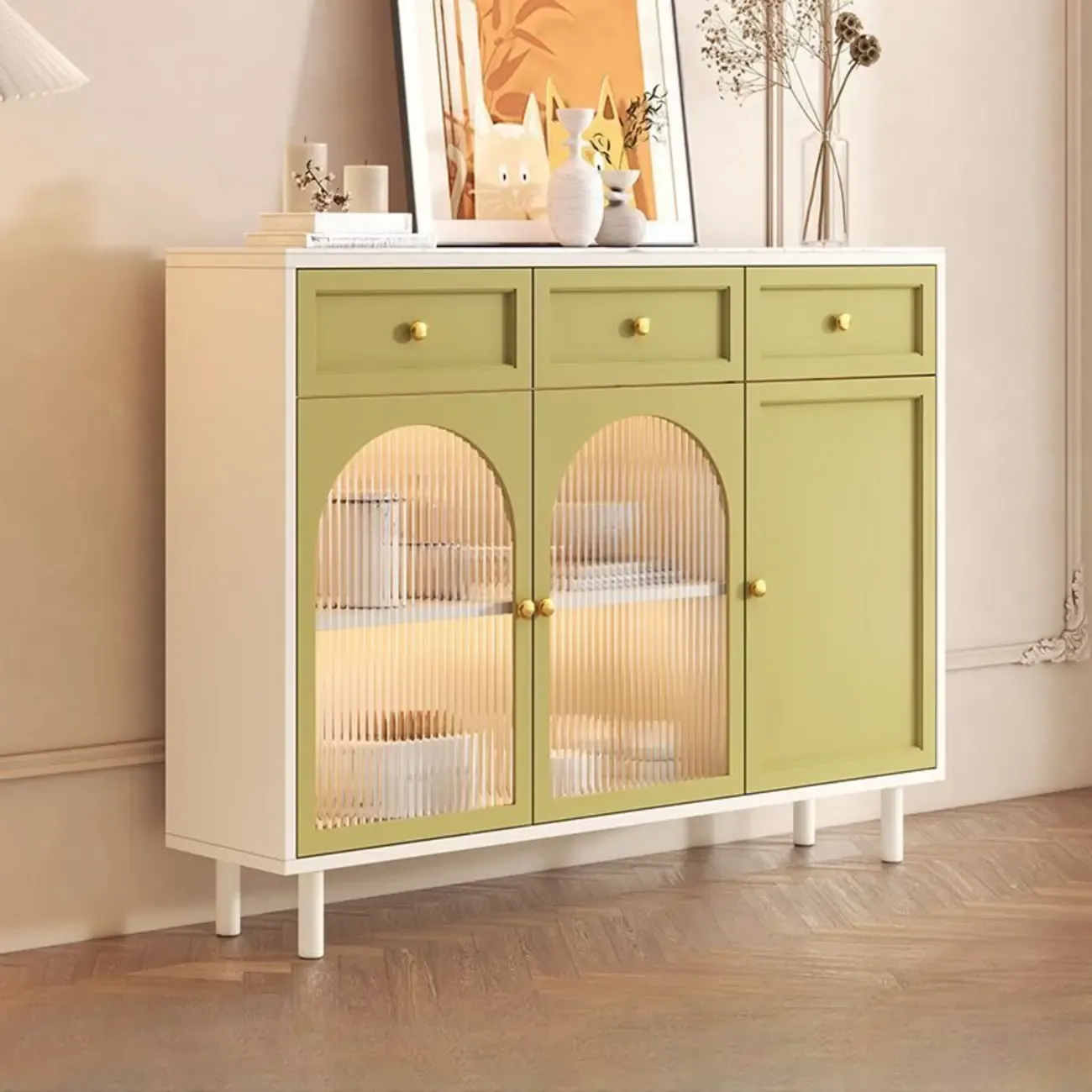 Scandinavian Wooden Kitchen Cabinet with Stone Counter Top