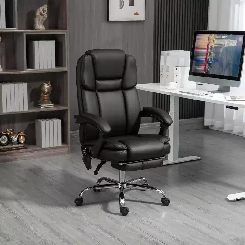 Vinsetto Massage Office Chair with Heat, Adjustable Height and Footrest, PU Leather Comfy Computer Desk Chair