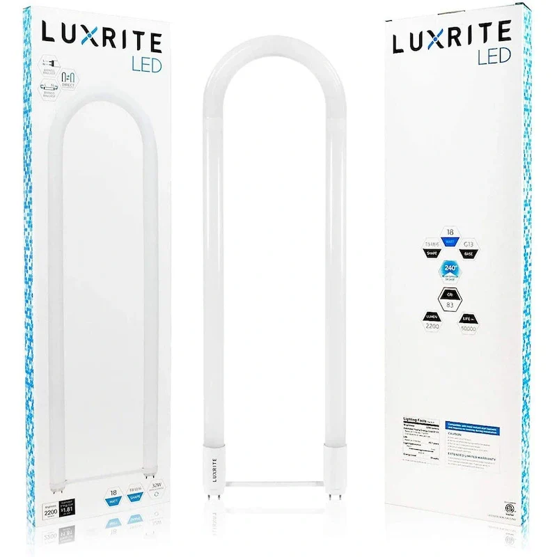 Luxrite U Bend LED Tube Light T8 T12 18W 32W Equivalent Direct or Ballast Bypass DLC and ETL Listed G13 2 Pack
