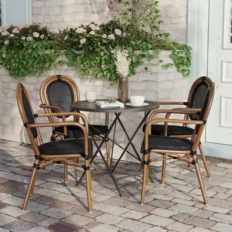 4 Pack All-Weather Commercial Paris Chairs with Arms and metal Frames - N/A