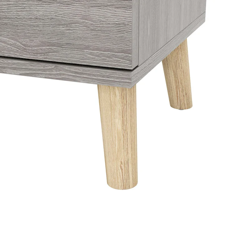DH BASIC Mid-Century Modern Distressed Grey 2-Drawer Nightstand with Knobs by Denhour