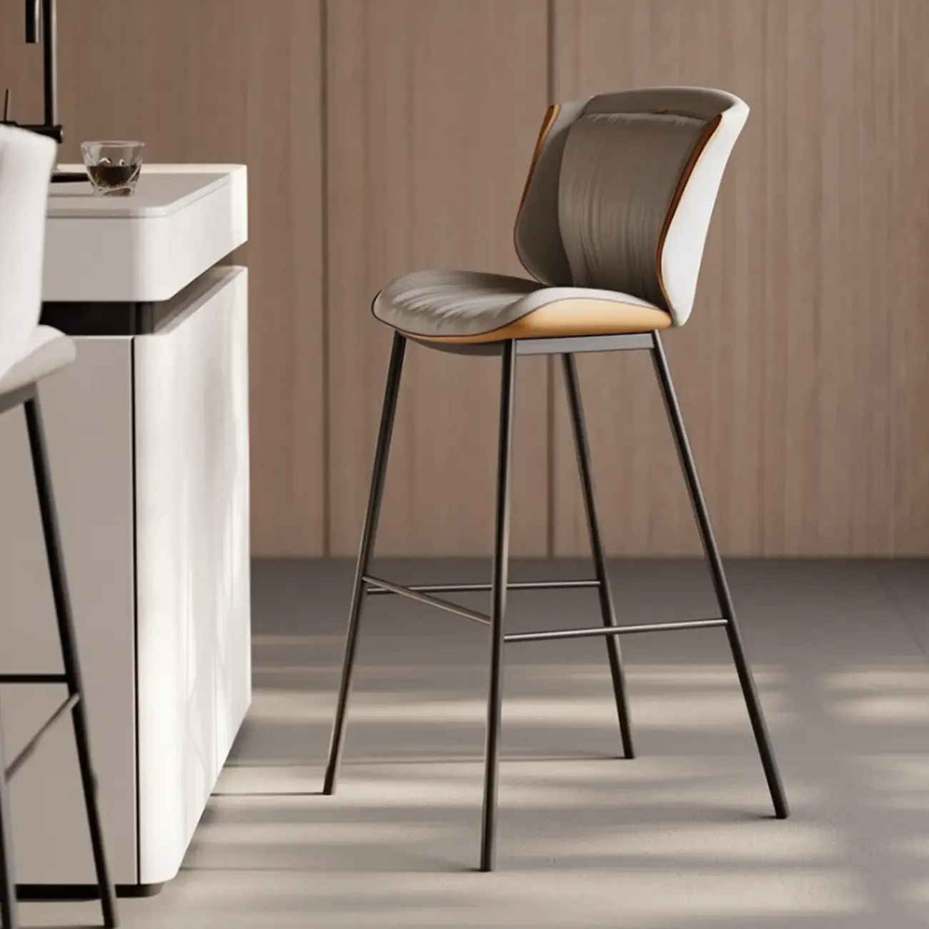 Modern Luxury Trapezoid Cushion Microfiber Leather Carbon Steel Bar Stool