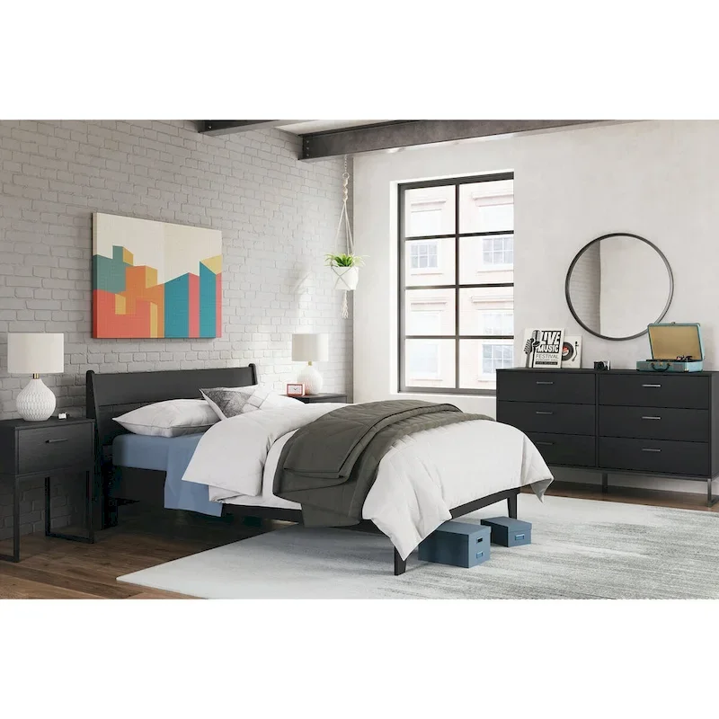 Signature Design by Ashley Socalle Black Panel Headboard with Dresser and Nightstand