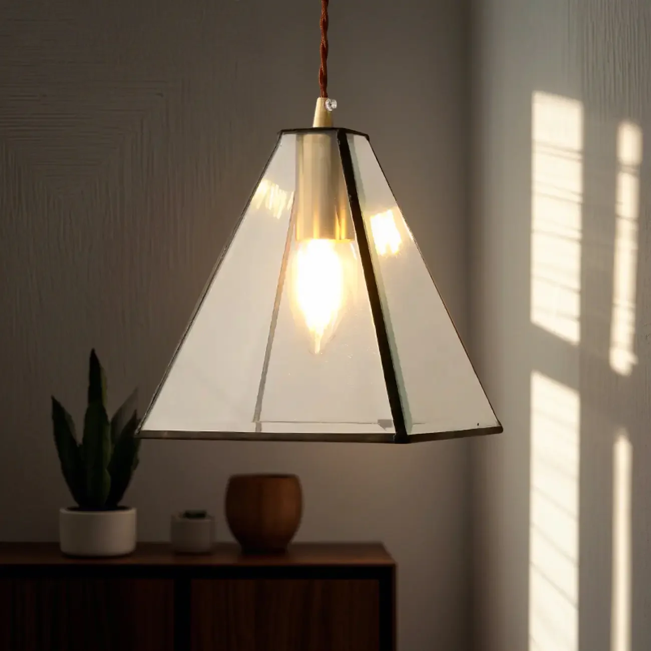 Modern Diamond Shape Glass Pendant Light for Living Room