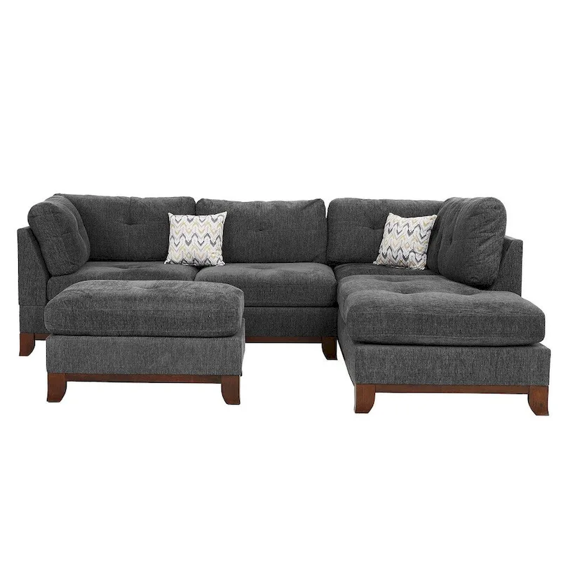 Poundex 3 Piece Fabric Sectional Sofa Set with Ottoman