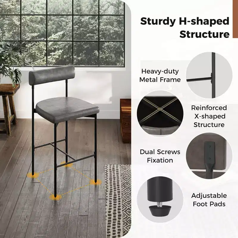 Costway 26 Upholstered Bar Stools Set of 4 with Padded Cushion & Backrest Footrest Brown/Gray