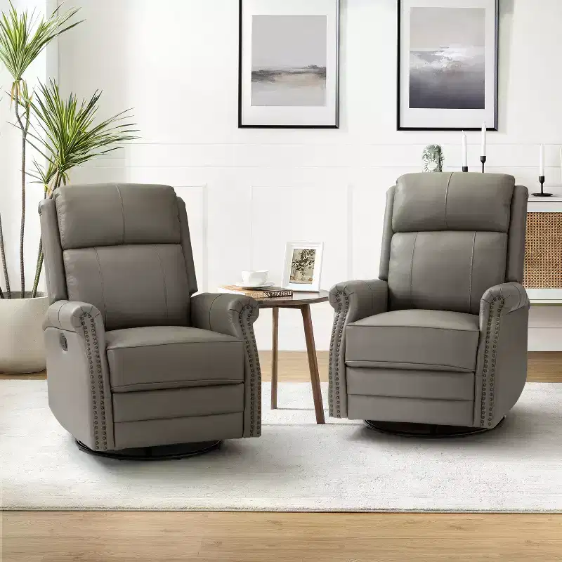 Irene 30.5 Wide Genuine Leather Manual Recliner with Rolled Arms Set of 2| ART OF LIVING DESIGNS