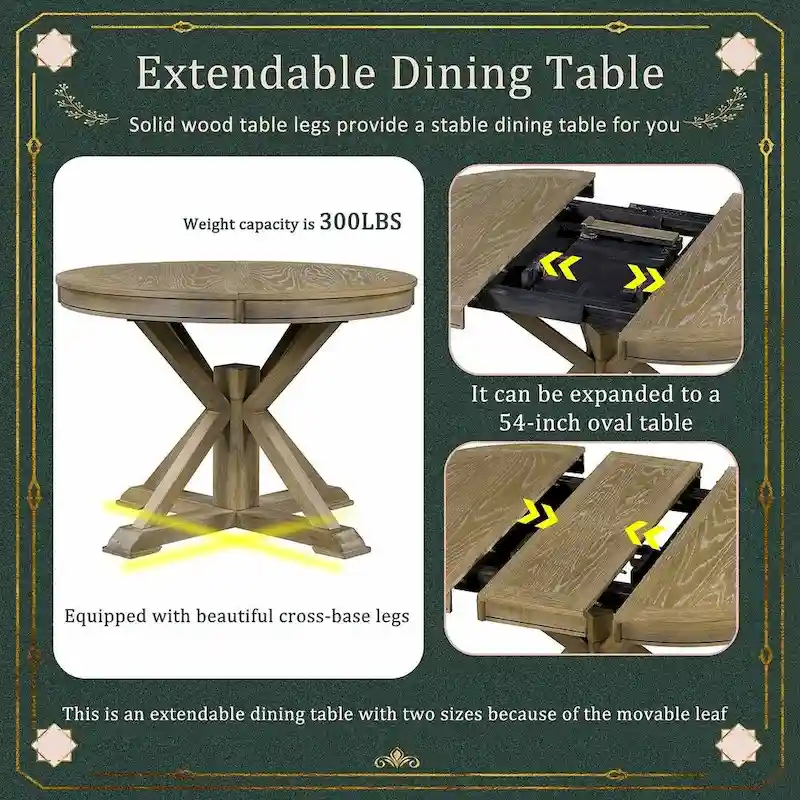 5-Piece Dining Set with Extandable Round Table