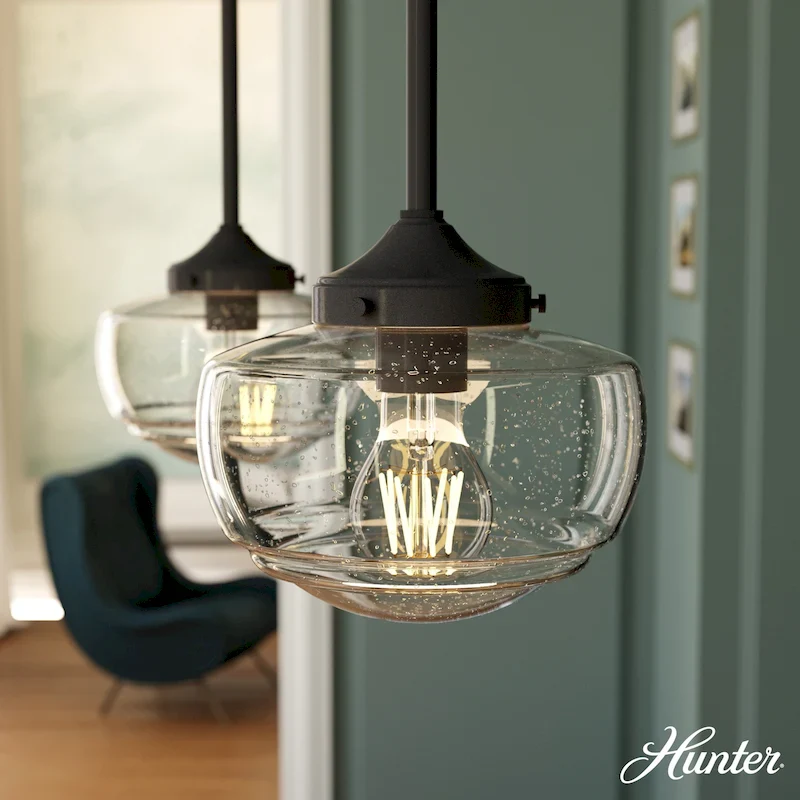 Hunter Saddle Creek 1-Light Mini Pendant / Semi-Flush Mount Ceiling Light - Kitchen Island, Dining Room, Hallway