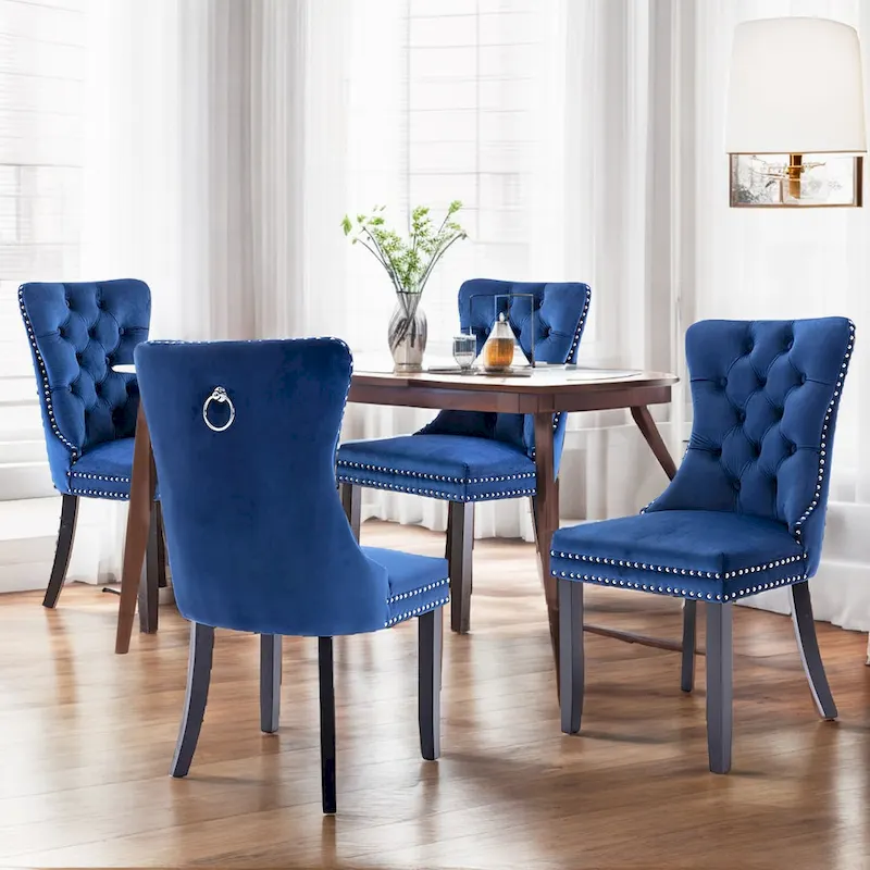 Dining Chairs Set of 2, Upholstered Accent Chair Button Tufted Armless Chair with Back Ring Pull and Nailhead Trim