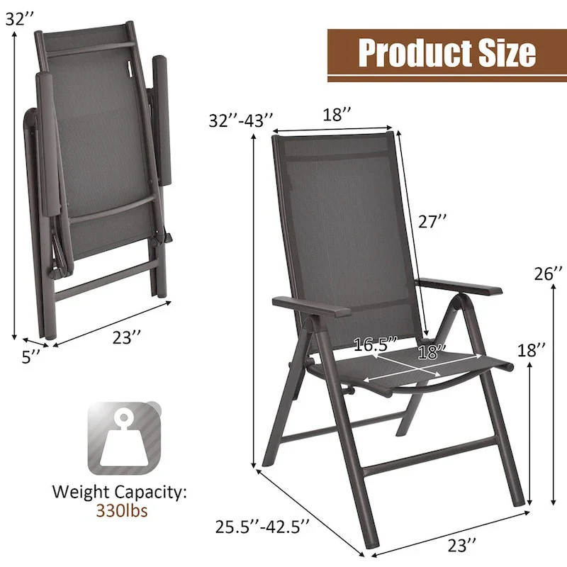 4PCS Patio Folding Dining Chairs Aluminium Adjustable Back - See details