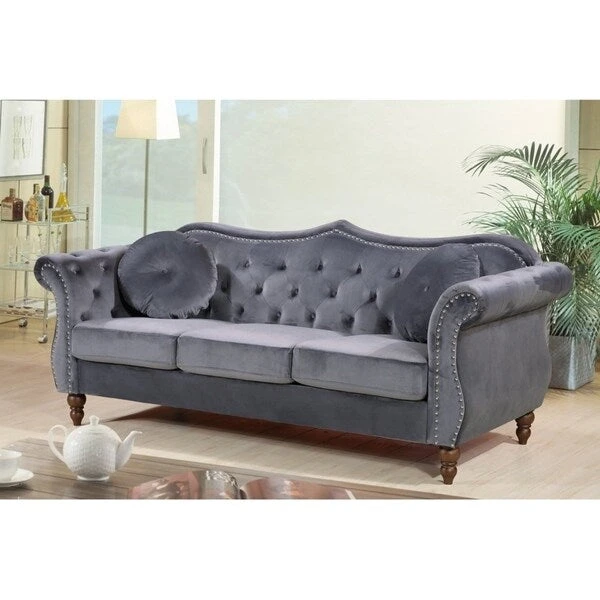 US Pride Furniture Anna Velvet Upholstered Nailhead Sofa