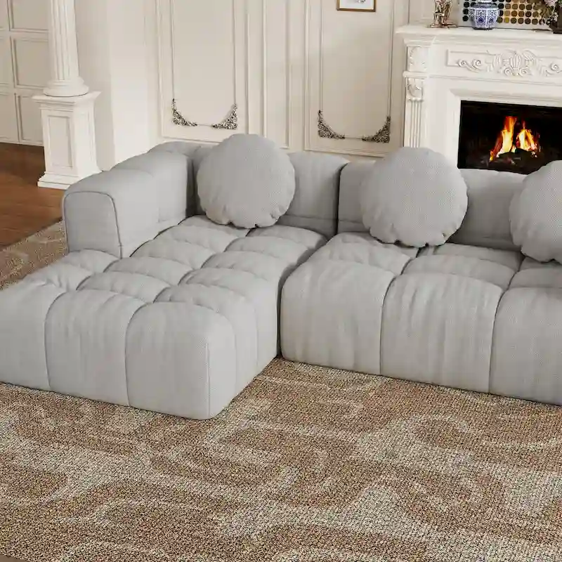 103 Chenille L-Shaped Sectional Sofa with Left Recliner, 3 Pillows and Modular Design