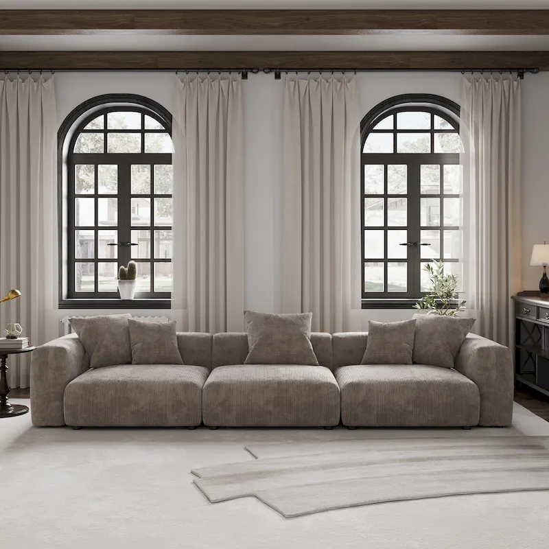 Large Modern Corduroy Fabric 3 Seats Sectional Sofa