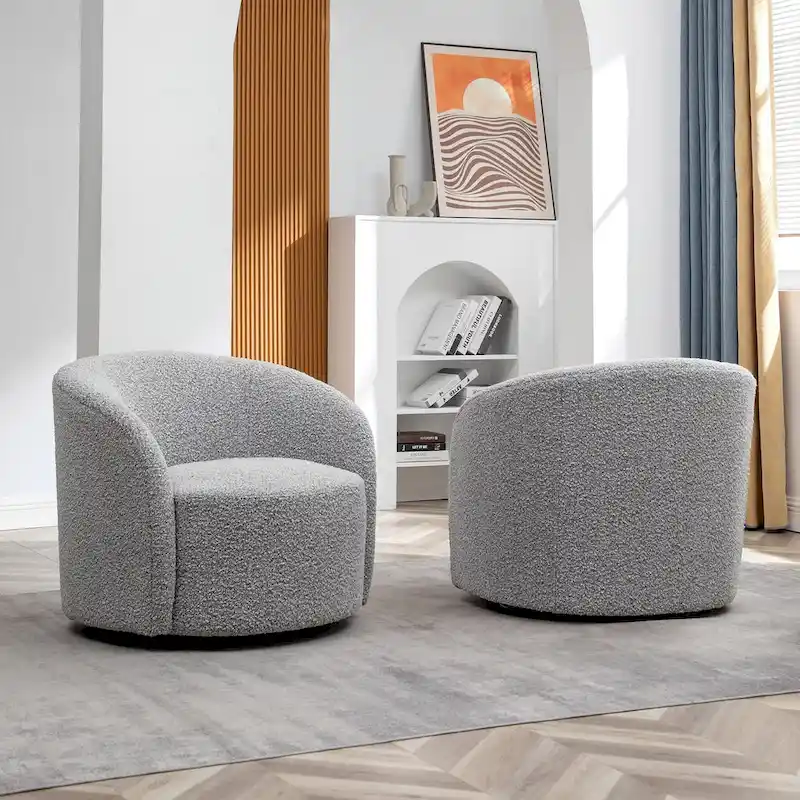 KINWELL 34  Wide Upholstered Swivel Accent Barrel Chair (Set of 2)