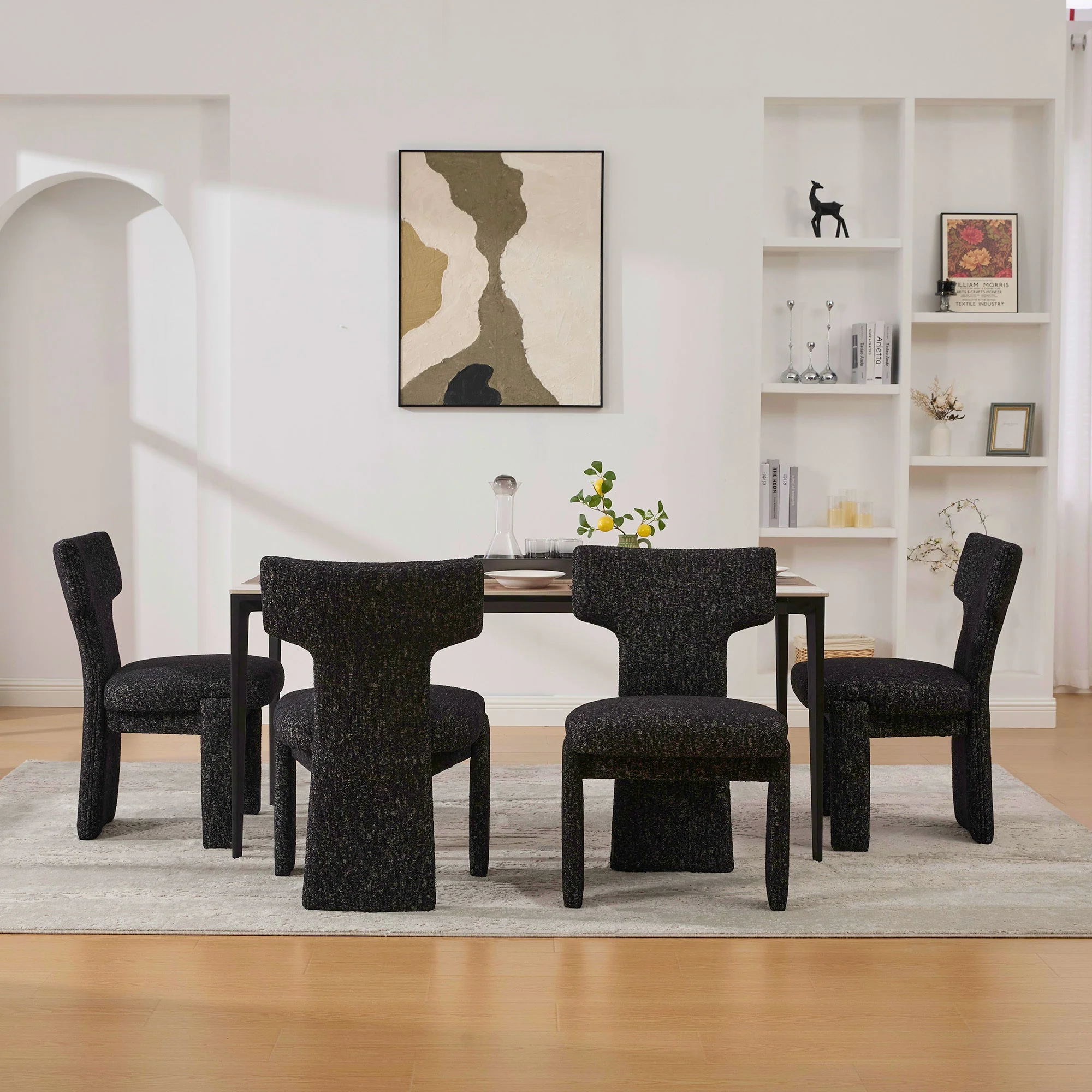 Curve Design Wide Modern Upholstered Chenille Dining Chair Set of 4