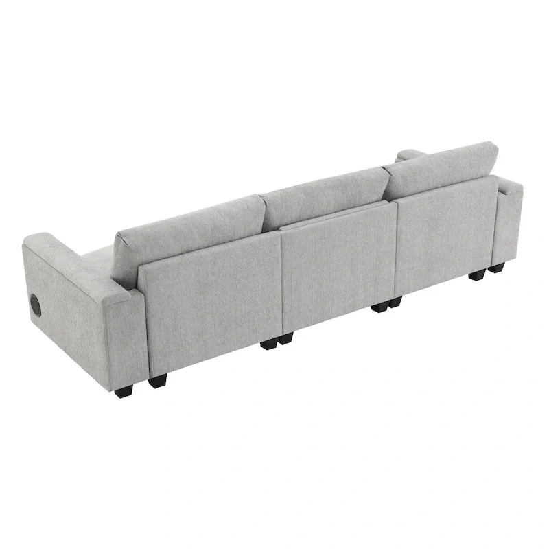 96 Chenille Smart Sectional Sofa with Bluetooth Speaker, Drop-Down Table & USB Charger and 3-Seater Cloud Couch
