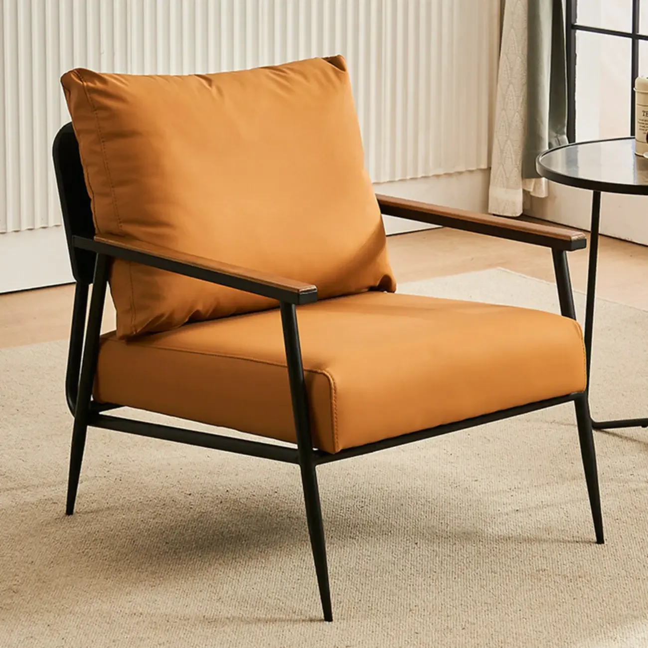 Durable Leather Accent Chair with Pillow