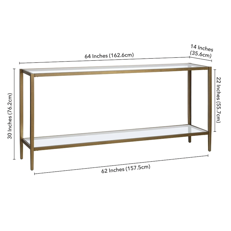Hera 64 Wide Rectangular Console Table with Glass Shelf - 64 Wide