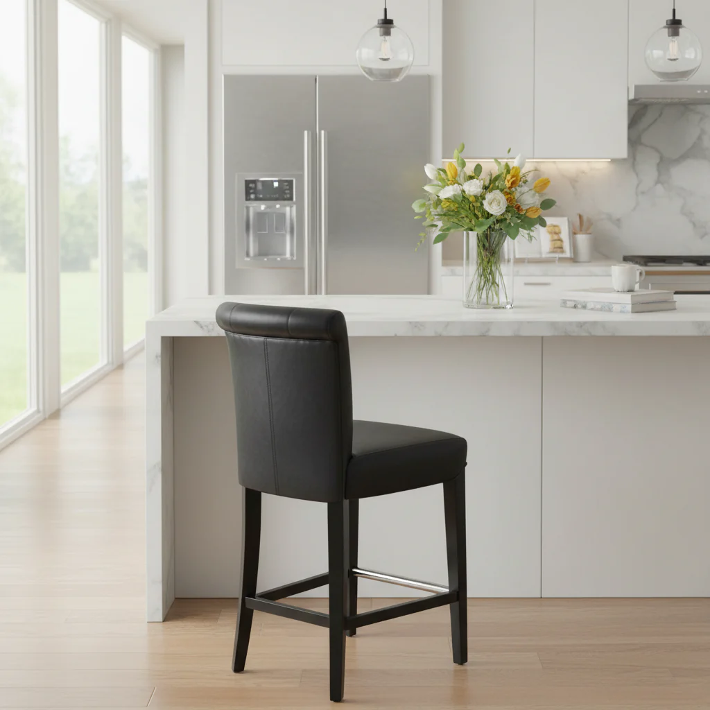 Black Faux Leather 23-inch Counter Stool - 18.7 W x 23 D x 36.4 H - 19Wx23Dx36H