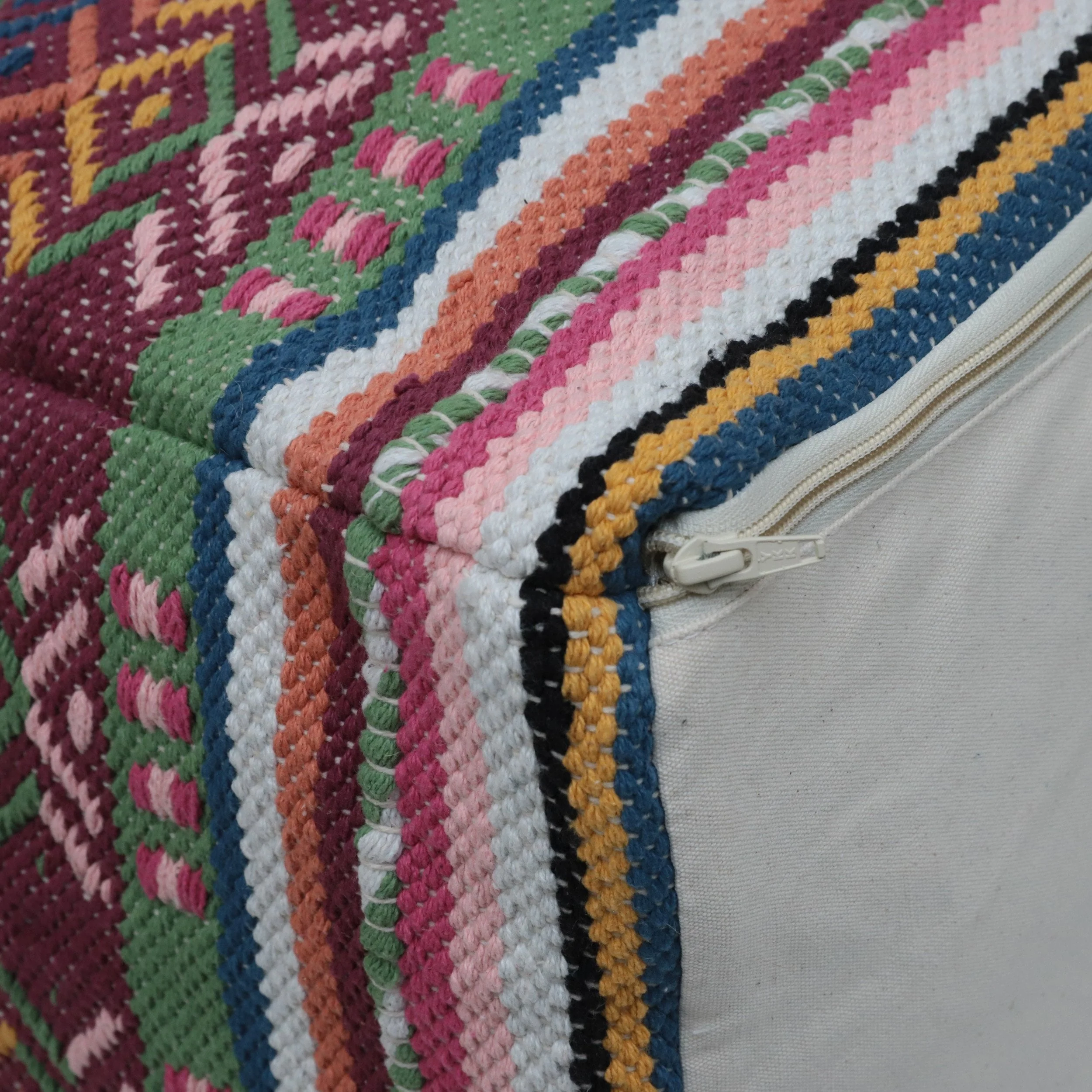 Boho Handcrafted Peruvian Print Cube Pouf - NH615413