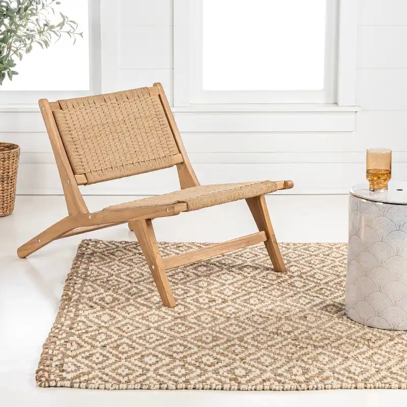 Hartley Mid-Century Modern Woven Seagrass Wood Armless Lounge Chair, Natural by JONATHAN Y