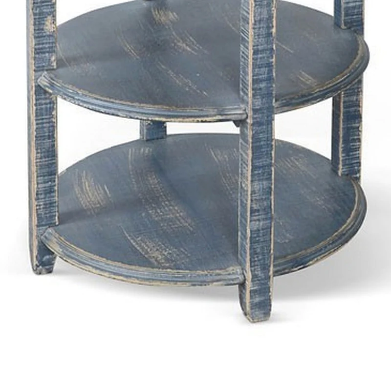 Rena Side End Table with 2 Shelves, 24 Inch Ocean Blue Mahogany Wood