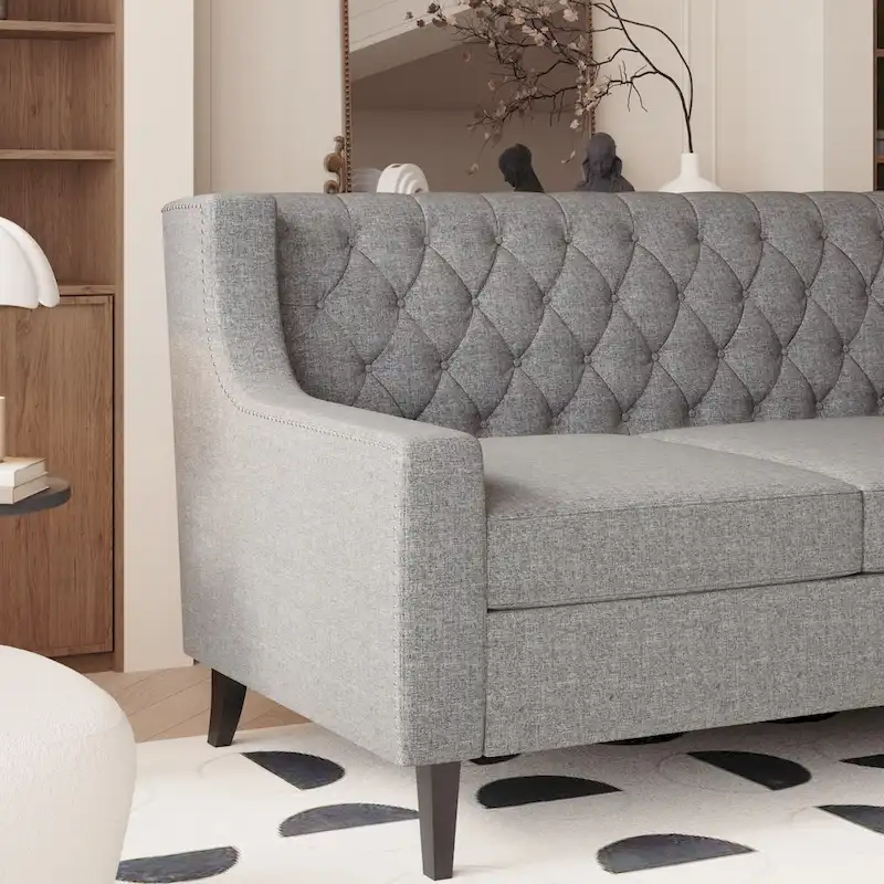 78.75  Polyester 3-Seater Sofa with Tufted Back and Cushions