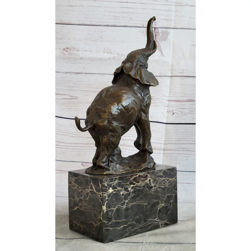 Elephant Standing On Hind Legs Bronze Figure Statue Sculpture Signed Art On Marble Base