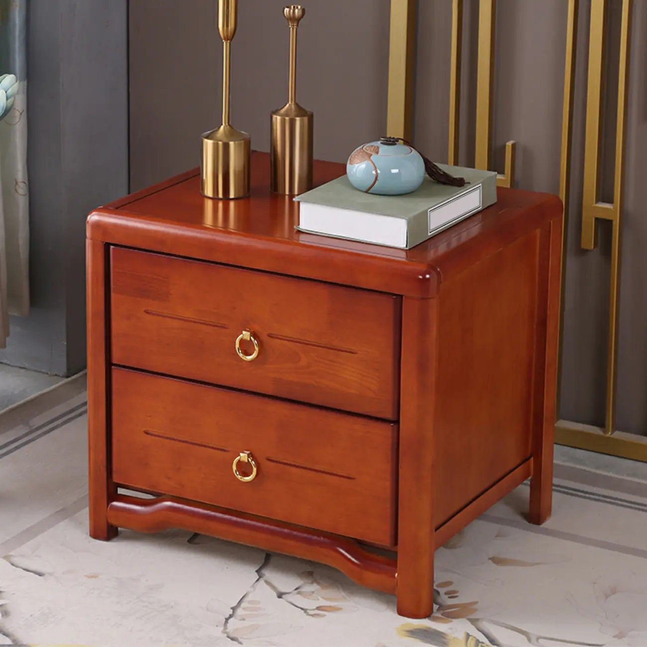 Bedroom Black Wooden 2-Drawer Narrow Nightstand